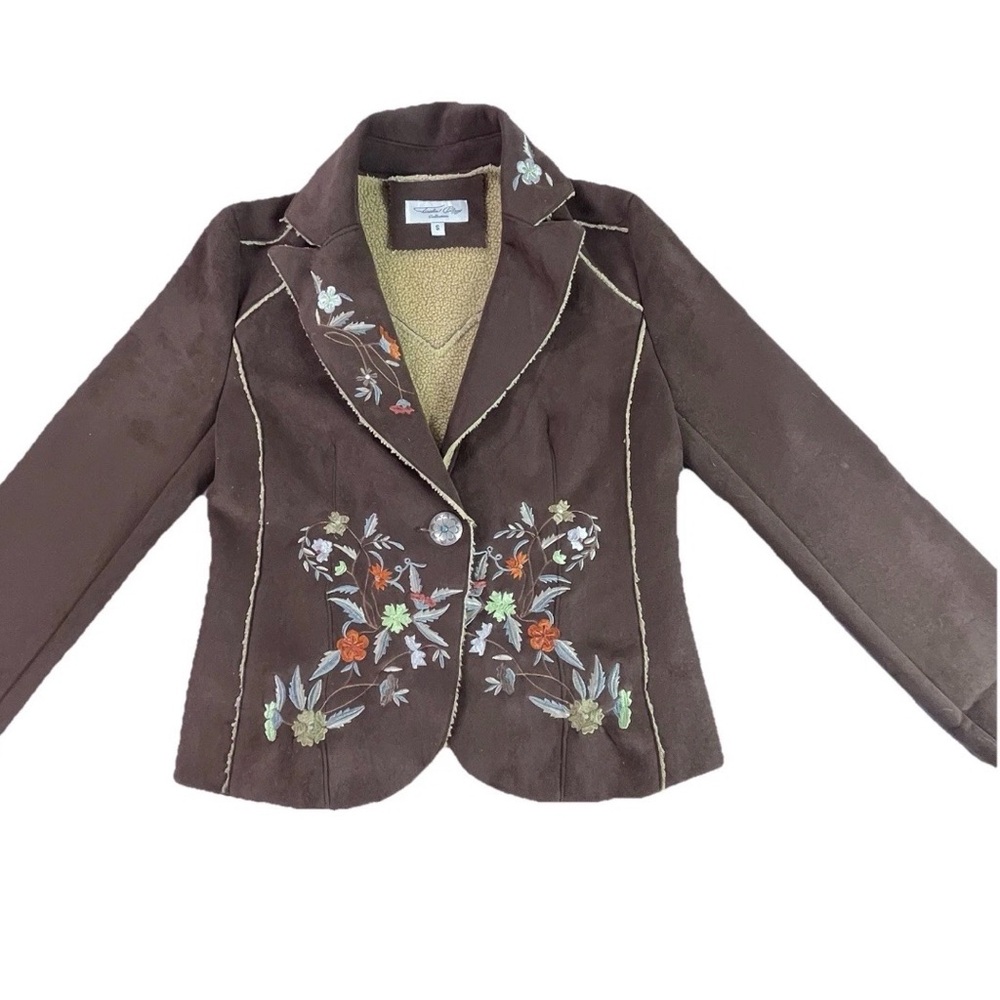 Tasha Polizzi Collection Embroidered Brown Suede Look Small Jacket Women’s